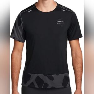 Nike Dri-FIT Run Division Rise 365 Men Shirt Small Grey Black Camouflage Running
